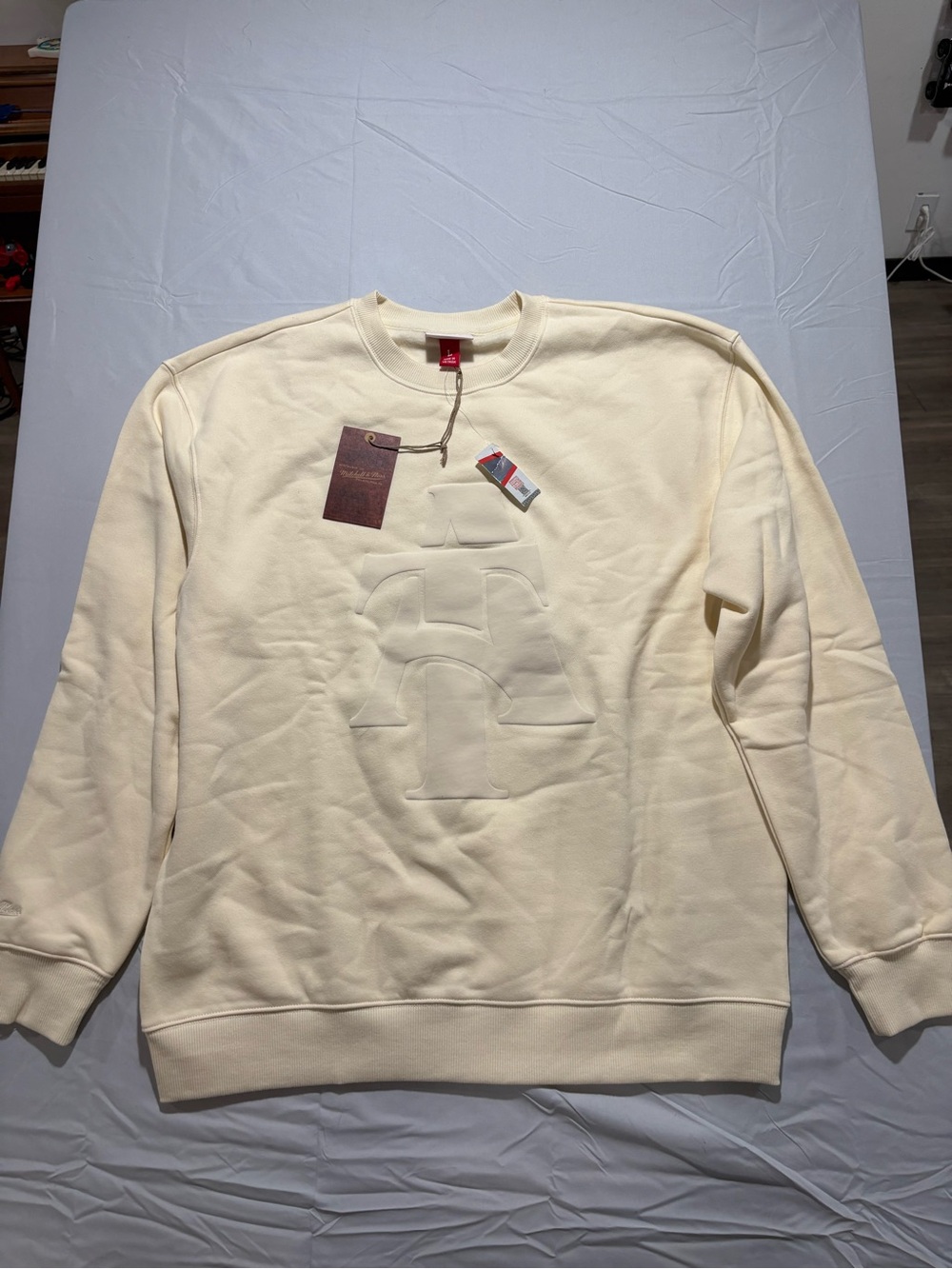 Mitchell & Ness Cream Embossed Monogram Crewneck Sweatshirt
